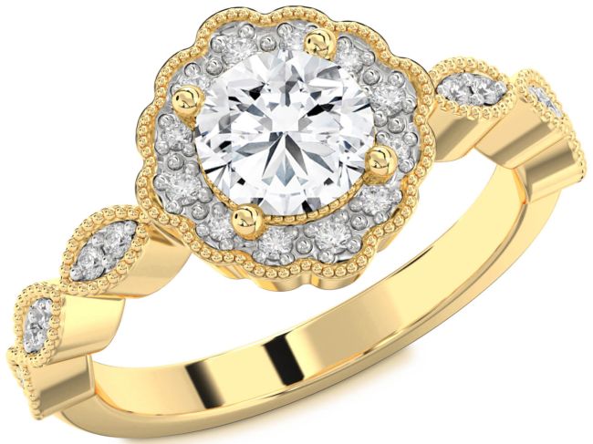 Diamond Gold Halo Round Engagement Ring