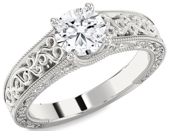 Diamond White Gold Knot Round Vintage Engagement Ring