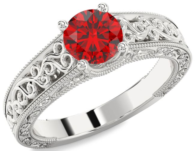 Ruby Silver Knot Round Vintage Engagement Ring