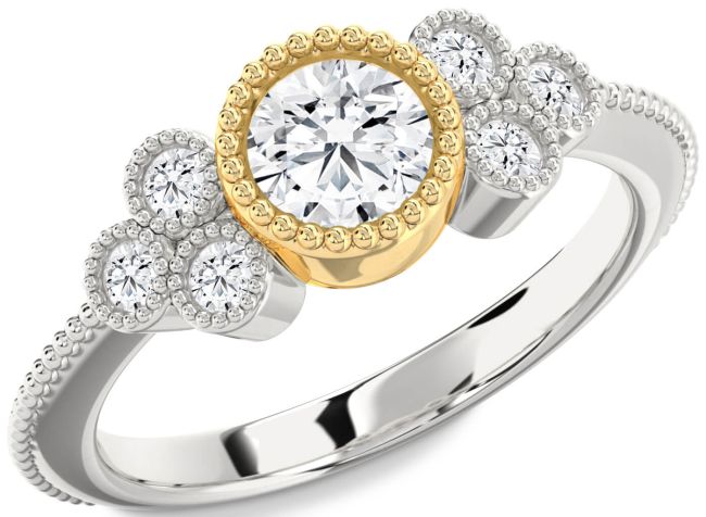 Diamond White Yellow Gold Round Vintage Engagement Ring