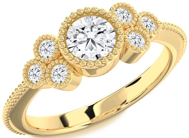 Diamond Gold Silver Round Vintage Engagement Ring