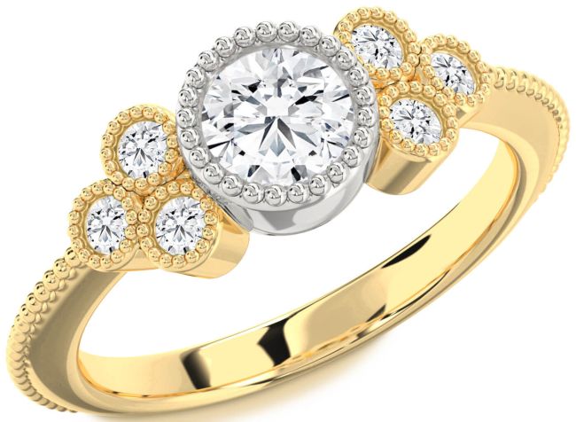 Diamond Platinum & Yellow Gold Round Vintage Engagement Ring