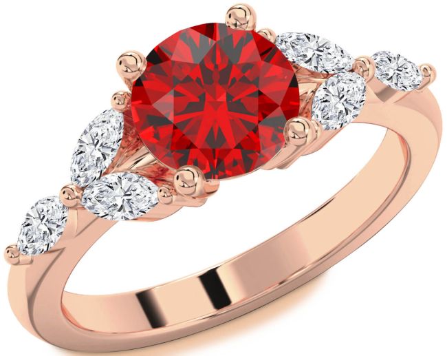 Diamond Ruby Rose Gold Round Engagement Ring