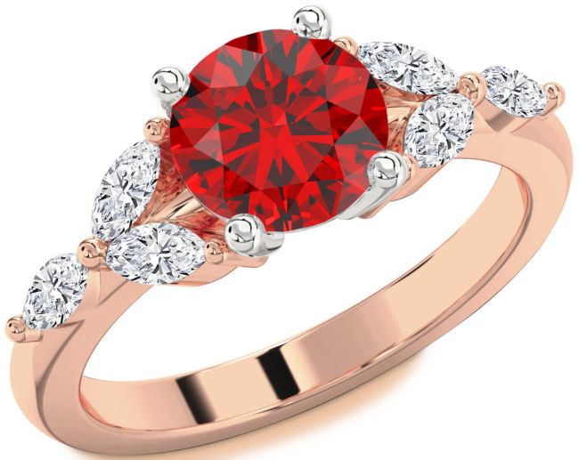 Diamond Ruby Rose Gold Silver Round Engagement Ring
