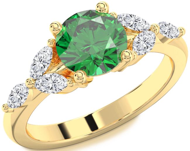 Diamond Emerald Gold Round Engagement Ring