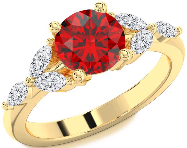 Diamond Ruby Gold Round Engagement Ring