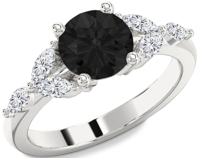 Black Diamond Silver Round Engagement Ring