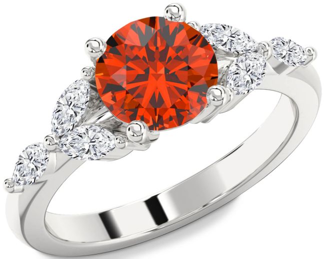 Diamond Fire Opal Silver Round Engagement Ring