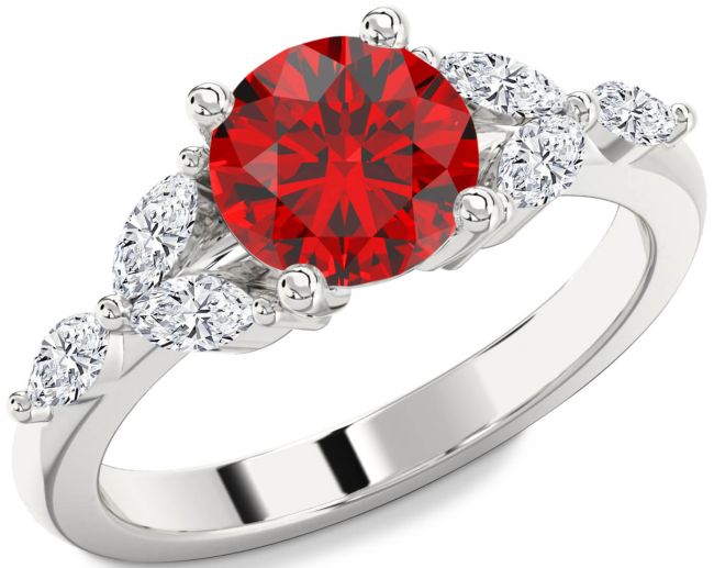 Diamond Ruby Silver Round Engagement Ring
