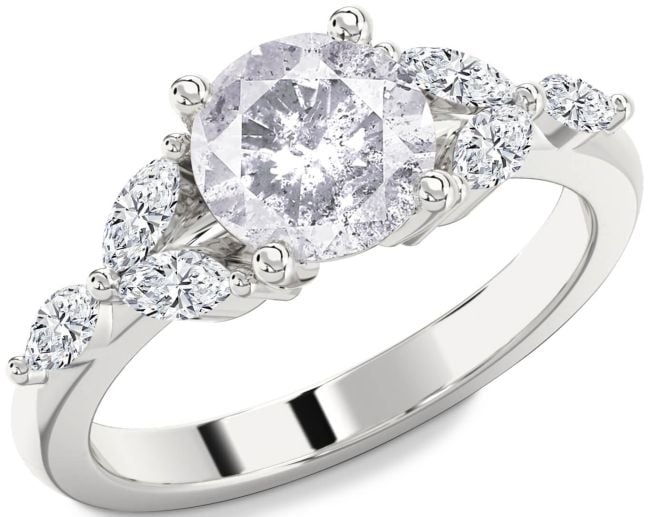 Salt & Pepper Diamond Silver Round Engagement Ring