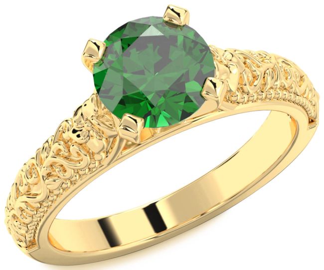 Emerald Gold Round Vintage Engagement Ring
