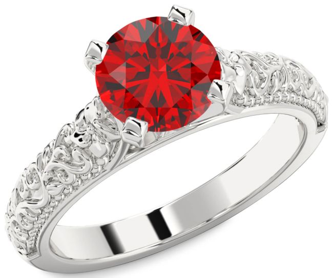 Ruby Silver Round Vintage Engagement Ring