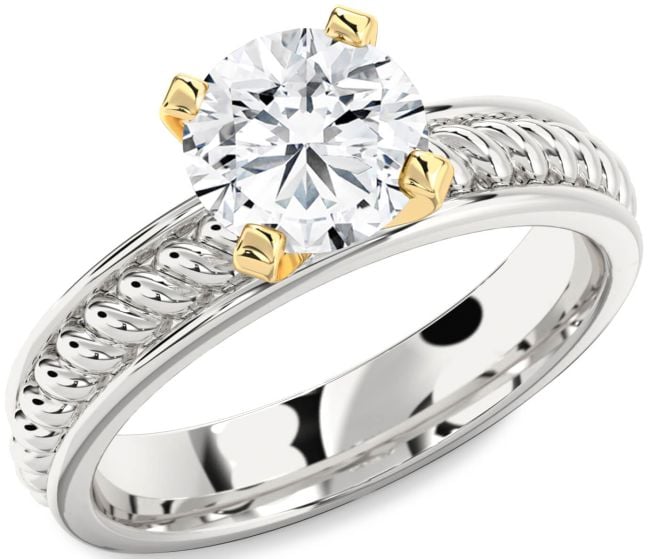 Diamond White Yellow Gold Knot Round Solitaire Engagement Ring