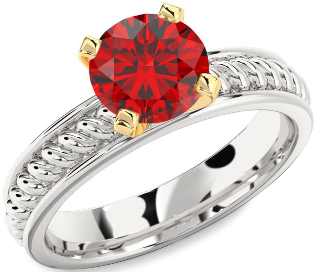 Ruby Gold Silver Knot Round Solitaire Engagement Ring