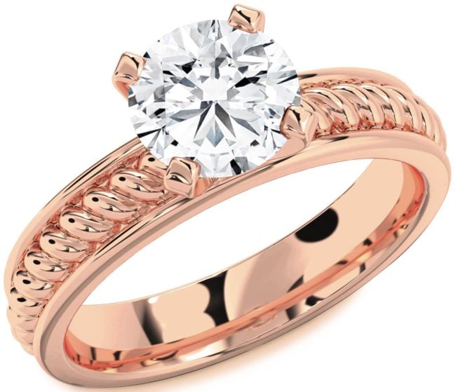 Diamond Rose Gold Silver Knot Round Solitaire Engagement Ring