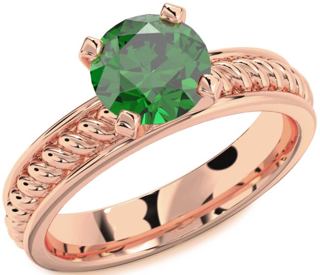 Emerald Rose Gold Silver Knot Round Solitaire Engagement Ring