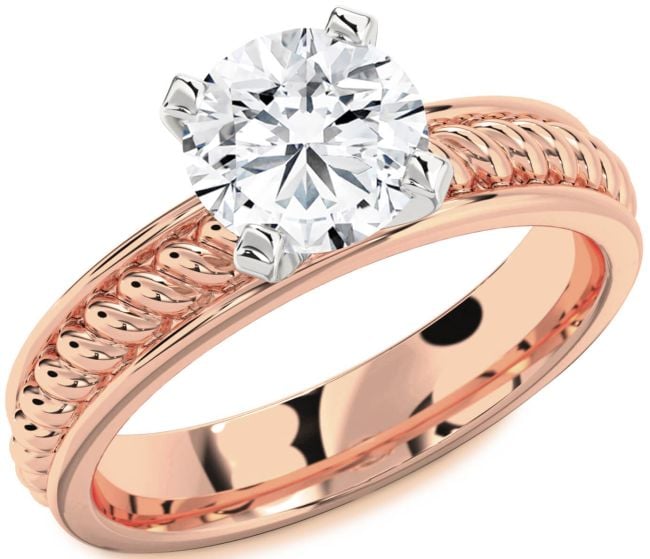 Diamond Rose Gold Silver Knot Round Solitaire Engagement Ring