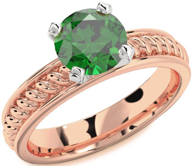Emerald Rose Gold Silver Knot Round Solitaire Engagement Ring