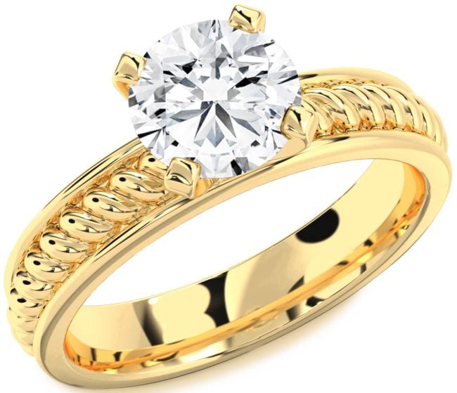 Diamond Gold Silver Knot Round Solitaire Engagement Ring