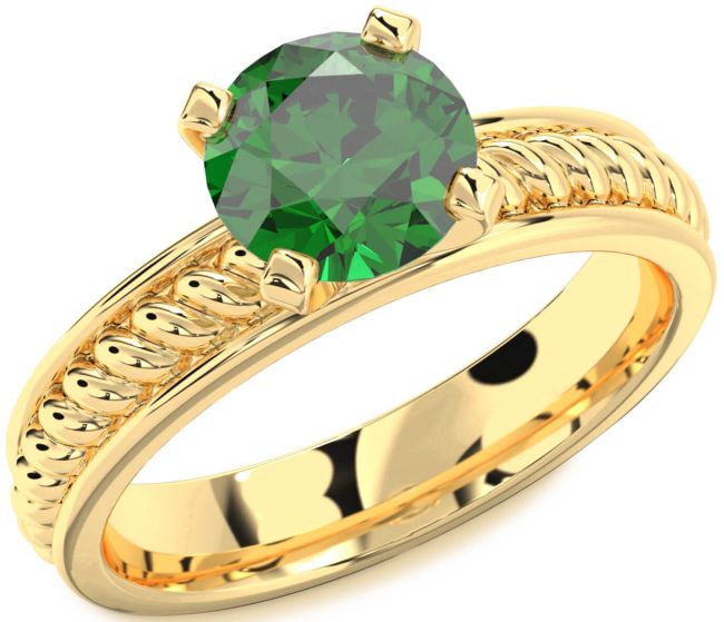 Emerald Gold Knot Round Solitaire Engagement Ring