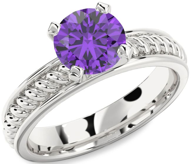 Amethyst Silver Knot Round Solitaire Engagement Ring