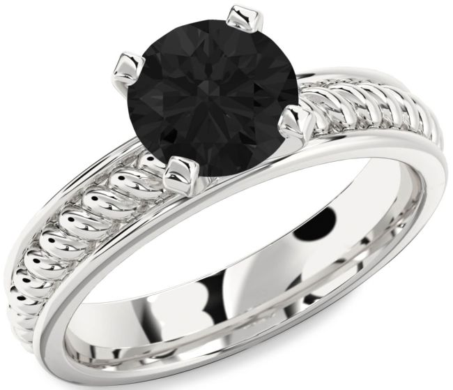 Black Diamond Silver Knot Round Solitaire Engagement Ring