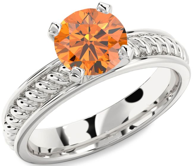 Citrine Silver Knot Round Solitaire Engagement Ring