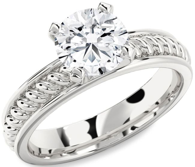 Diamond Silver Knot Round Solitaire Engagement Ring