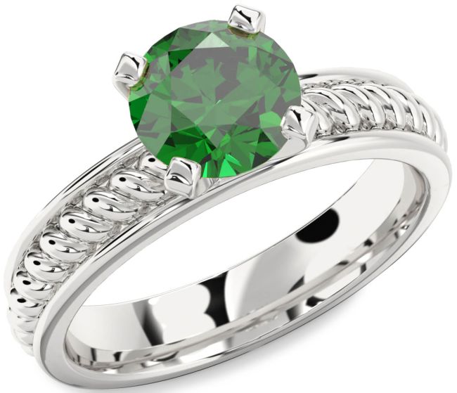 Emerald Silver Knot Round Solitaire Engagement Ring