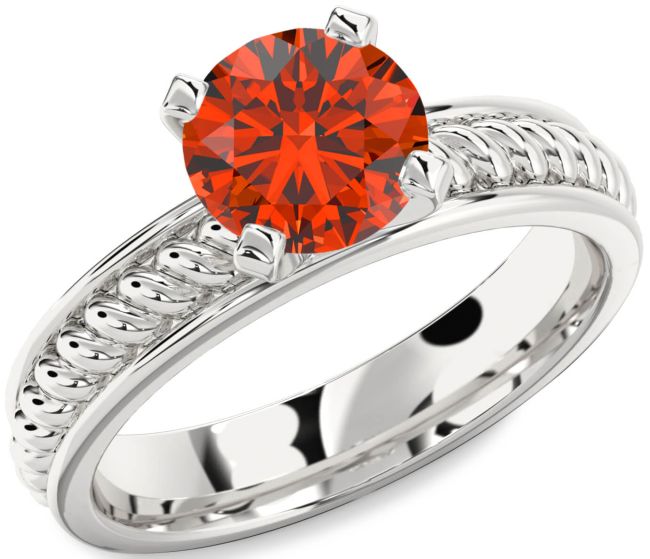 Fire Opal Silver Knot Round Solitaire Engagement Ring