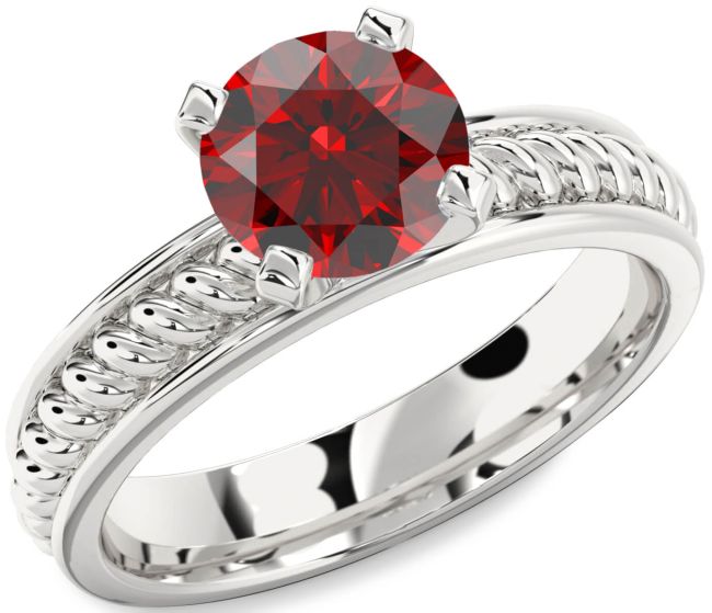 Garnet Silver Knot Round Solitaire Engagement Ring
