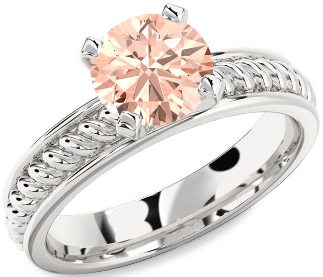 Morganite Silver Knot Round Solitaire Engagement Ring