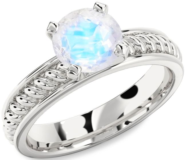 Moonstone Silver Knot Round Solitaire Engagement Ring