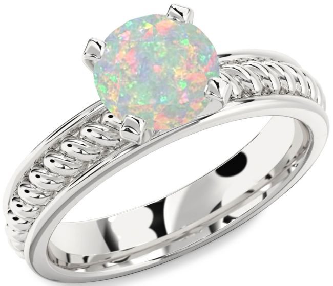 Opal Silver Knot Round Solitaire Engagement Ring