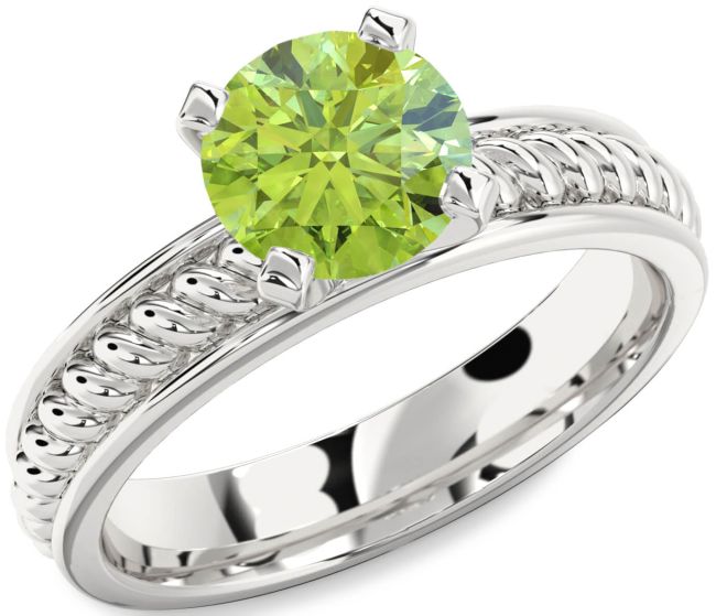 Peridot Silver Knot Round Solitaire Engagement Ring