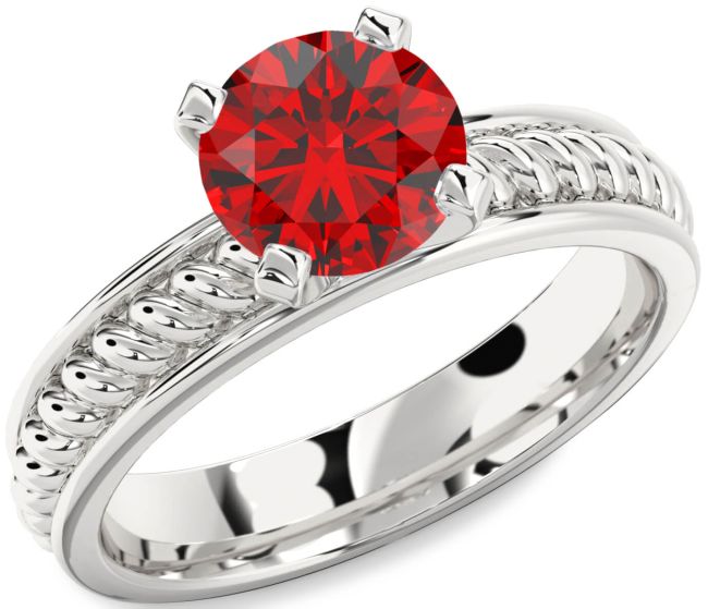 Ruby Silver Knot Round Solitaire Engagement Ring