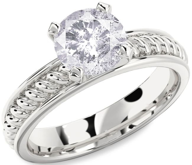 Salt & Pepper Diamond Silver Knot Round Solitaire Engagement Ring