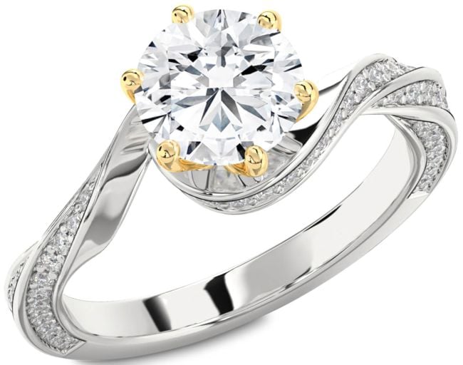 Diamond Silver & 10K gold Round Solitaire Engagement Ring