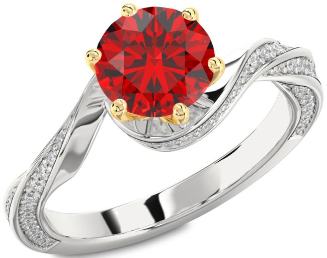 Diamond Ruby Gold Silver Round Solitaire Engagement Ring
