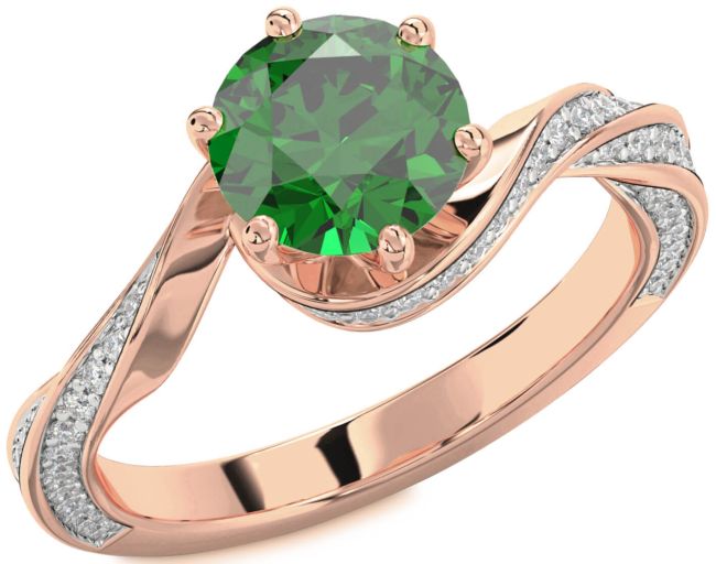Diamond Emerald Rose Gold Silver Round Solitaire Engagement Ring