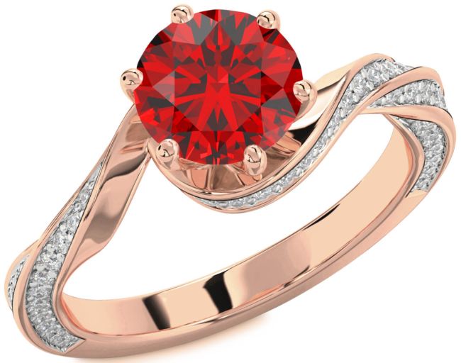 Diamond Ruby Rose Gold Round Solitaire Engagement Ring