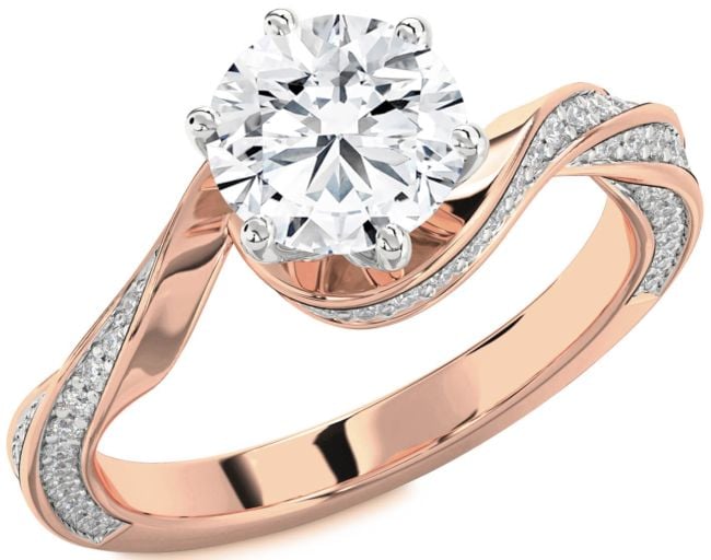 Diamond Rose Gold Silver Round Solitaire Engagement Ring