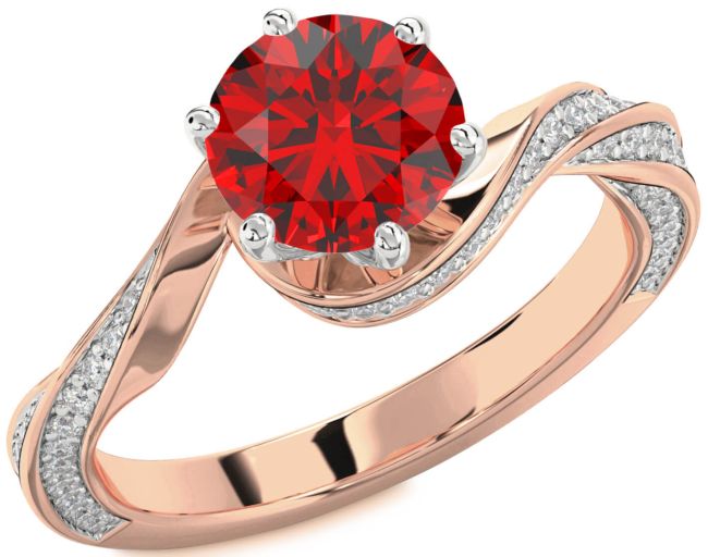 Diamond Ruby Rose Gold Silver Round Solitaire Engagement Ring