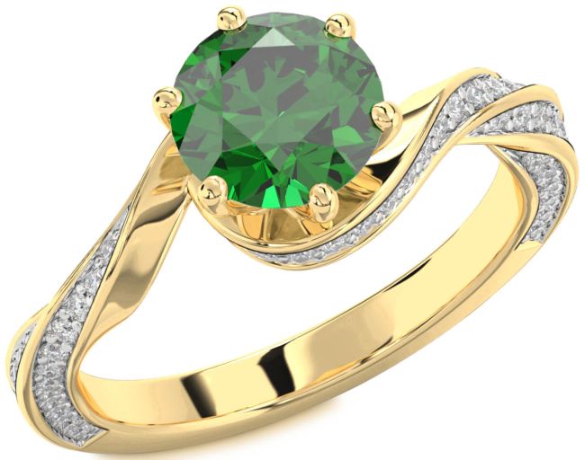 Diamond Emerald Gold Round Solitaire Engagement Ring