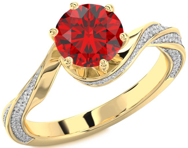 Diamond Ruby Gold Round Solitaire Engagement Ring