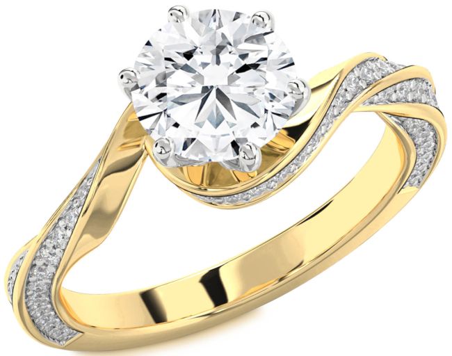 Diamond Gold Silver Round Solitaire Engagement Ring