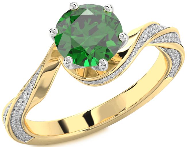 Diamond Emerald Gold Silver Round Solitaire Engagement Ring