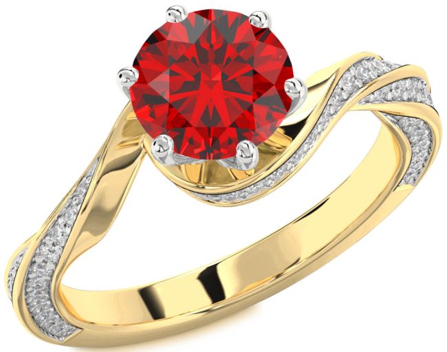 Diamond Ruby Gold Silver Round Solitaire Engagement Ring