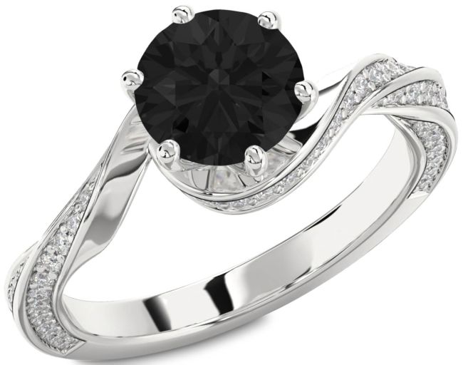 Black Diamond Silver Round Solitaire Engagement Ring