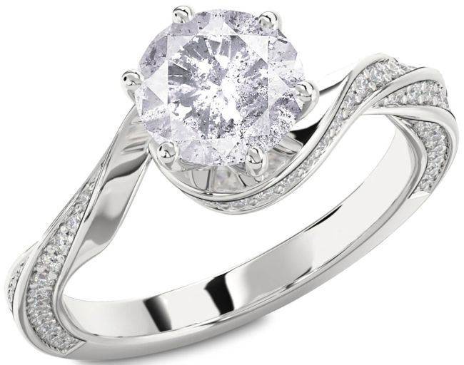 Salt & Pepper Diamond Silver Round Solitaire Engagement Ring
